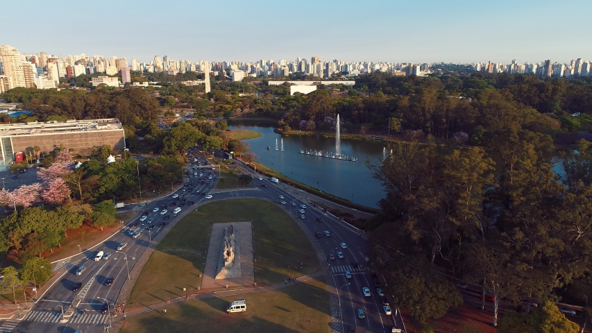 City life, Sao Paulo. Aerial view of sunset at Ibirapuera