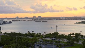 Aerial Miami Beach Haulover Park Biscayne Bay twilight footage
