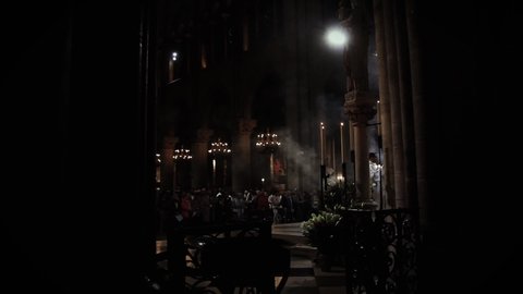 Paris / France - 02 02 2019: Religious Mass at the Notre Dame Cathedral in Paris, a few months before the fire that completely destroyed it.