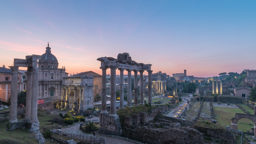 Rome Italy time lapse 4K, night to day sunrise timelapse at Roman Forum Royalty-Free Stock Footage #1038894941