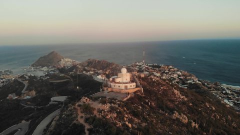 Cabo San Lucas, Mexico - September 22, 2019: An aerial view of the ocean and landscape from Cerro de la Z in Baja California, Mexico, a popular place among local residents to watch the sunset.