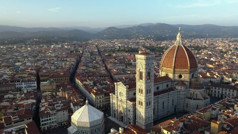 Aerial Circling: Famous Duomo in Stunning Town at Dusk - Florence, Italy
