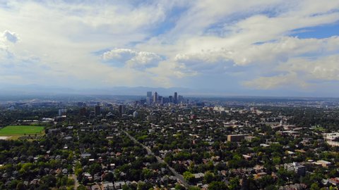Aerial: 360 Degree Panoramic Aerial Over Denver On Sunny Day - Denver, Colorado