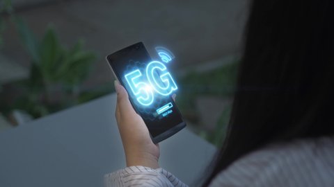 5G mobile network on smartphone.Wireless network, mobile technology concept