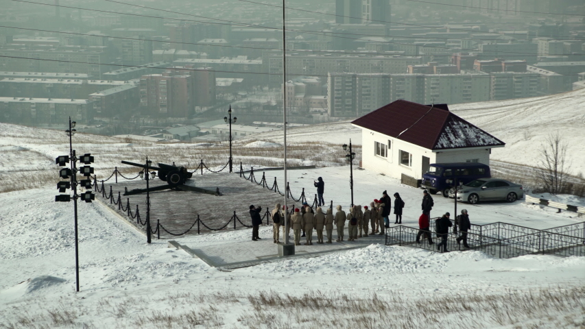 Lockdown: People Looking at the Old Gun Remote From the City - Krasnoyarsk, Russia
