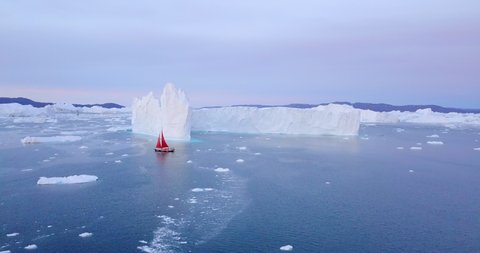 Aerial Tilt-down: Sailing Among Amazing Icebergs, Disko Bay, Greenland
