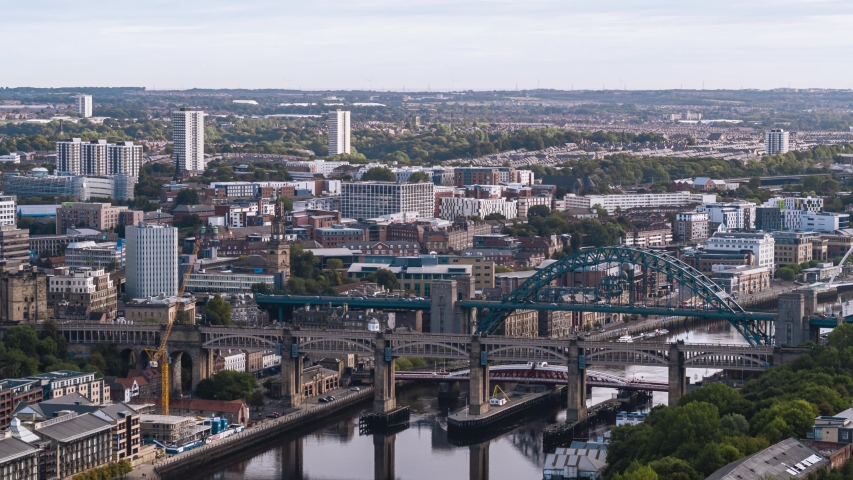 Aerial View of Newcastle upon Tyne UK, England, Great Britain Royalty-Free Stock Footage #1038946220