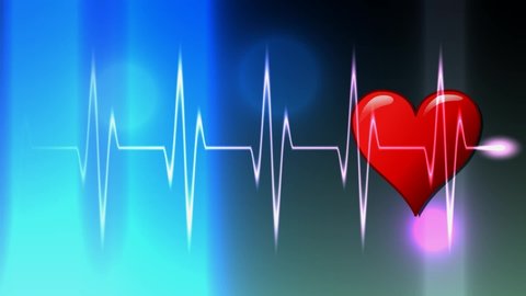 3d animated health theme with heart and a cardiogram pulse display set against a blue background..
