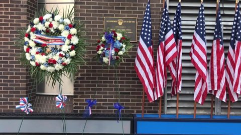 NEW YORK, UNITED STATES OF AMERICA - SEPTEMBER 11, 2019: A moment of the eighteenth anniversary of the commemorations of the tragedy of 9/11/2001.