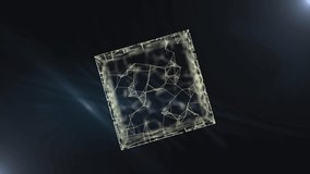 World network inside transparent cyber cube on black.