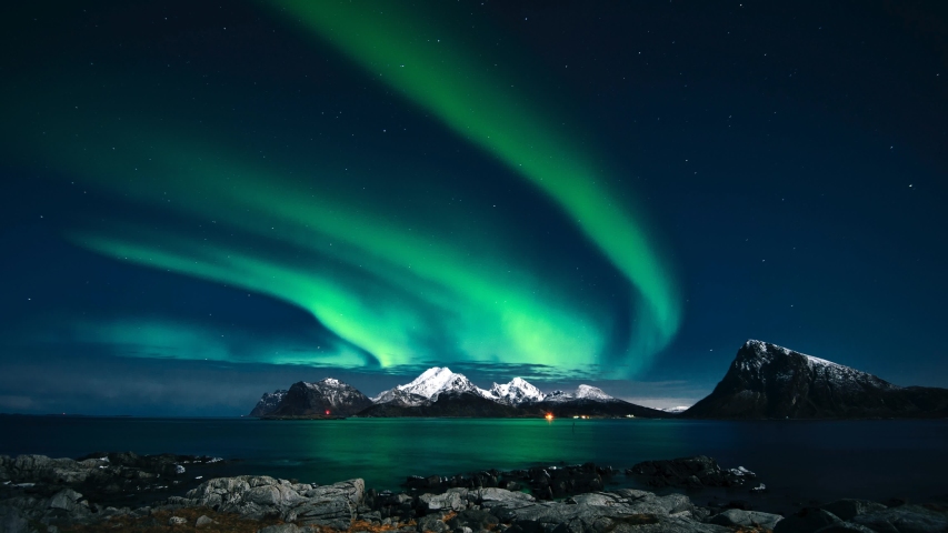 Cinemagraph of aura borealis in night sky of Alaska
