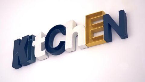 Kitchen. The inscription on the wall is made of plastic volume letters in different colors. Word kitchen 