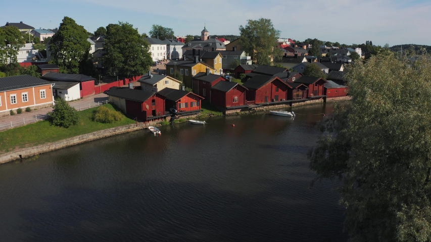 Beautiful Red Houses of Porvoo - Finnish medieval city on the river 