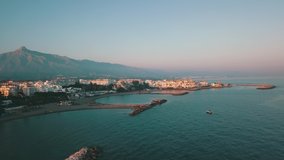 Aerial video shots from a beach in Nueva Andalucía Spain in 4K
