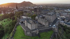 Aerial View of Edinburgh UK, Edinburgh Castle, Old Town, Scotland, United Kingdom
