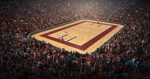 4k footage of an empty professional basketball stadium with a crowd made in 3d and animated.