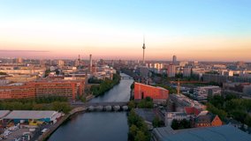 Berlin aerial skyline  panorama view from sky drone video germany city.