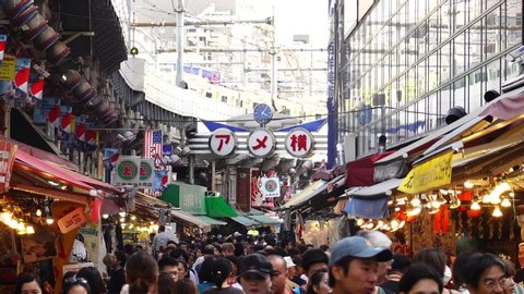 Tokyo,Japan -  September 26, 2019:Ameya Yokocho,Ameyoko,is an open-air market in the Taito Ward of Tokyo, Japan, located next to Ueno Station.