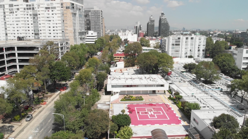 Aerial view of Xoco Public Hospital in Mexico City
