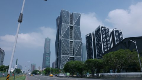 KAOHSIUNG, TAIWAN - 2019 circa: Modern skyline in Kaohsiung during a nice sunny day. 4K hyperlapse
