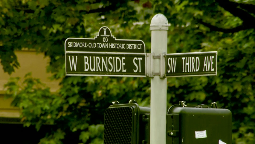 Burnside and Third Ave street sign in Portland Oregon