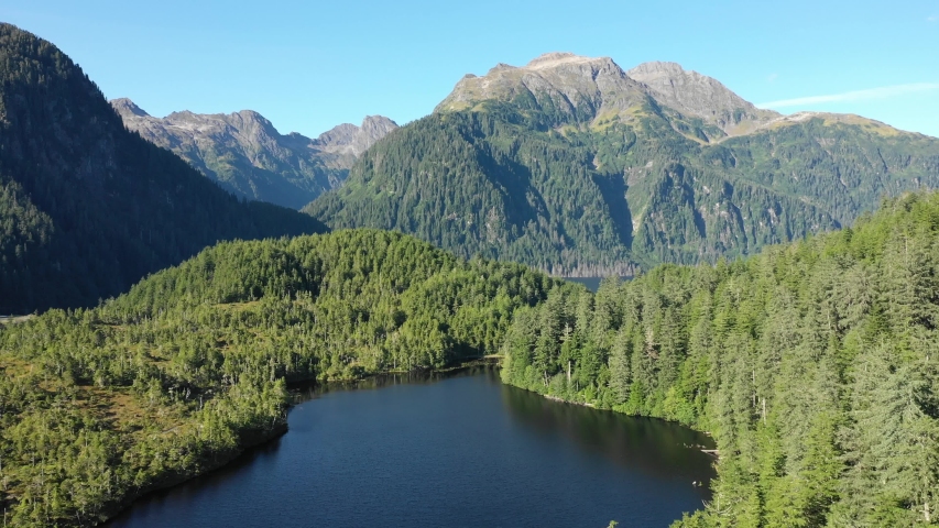 Aerial view of Beaver Lake, Tongass National Forest, Baranof Island, Sitka, Alaska