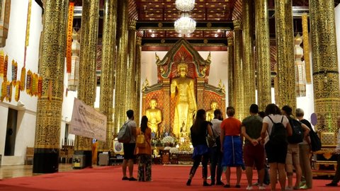 Chiang Mai, Thailand-October 6, 2019: view of Wat Chedi Luang Varavihara in Chiang Mai. It is one of the most famous temples in Chiang Mai for tourists to visit the place. 