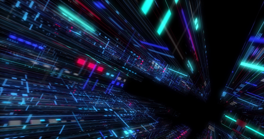 Seamless loop of abstract matrix hologram digital data flow. fly through time and space, warp through science fiction binary code particles network. Science and Technology concept. 3D render | Shutterstock HD Video #1039046354