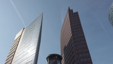 Berlin, Germany - October 2019: Skyscraper buildings in downtown Berlin / City Center, Potsdamer Platz