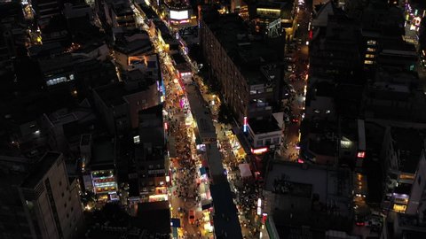 Hongdae, Seoul at night, Aerial videos by Drone 