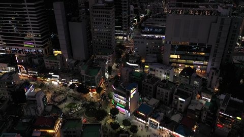 Hongdae, Seoul at night, Aerial videos by Drone 