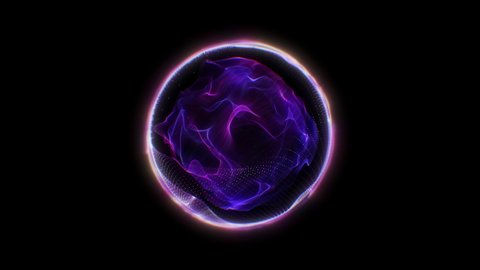 4k. Sphere Animation. Neon waves. Dots abstract. Circle background.Violet color. Seamless loop