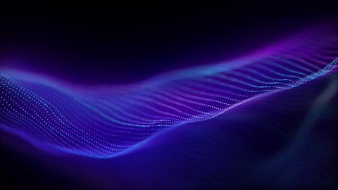 4k video. Lines abstract. Looped animation. Wave pattern. Dotted lines. Neon waves. particles background. Seamless loop. Blue and violet gradient 3840x2160