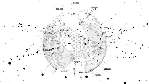 3D animation rendering of a black and white sleek UI of a globe spinning with particles showing The Internet of Things and connectivity in the future. 