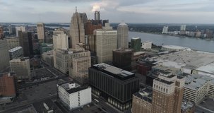 This video is an aerial of downtown Detroit and Detroit city landscape. This video was filmed in 4k for best image quality.