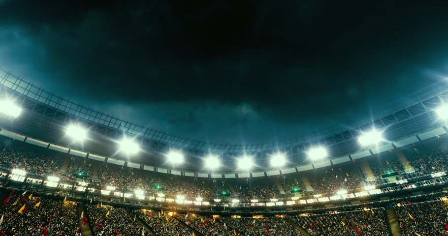 American football player jumps with a ball on a professional sports arena with bleaches full of people. Arena and people on it are made in 3D. Royalty-Free Stock Footage #1039098326