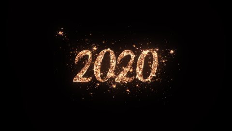 2020 Happy New Year greeting text with particles and sparks on black background, beautiful typography magic design.