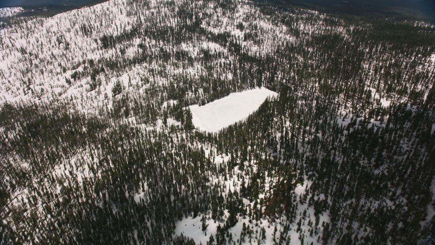 Cascade Mountains, California circa-2019. Aerial view of Lassen Peak. Shot from helicopter with Cineflex gimbal and RED 8K camera.