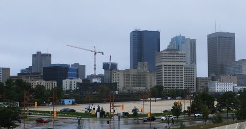 Winnipeg cityscape on a rainy day 4K