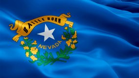 Nevada State flag video waving in wind. Realistic US State Flag background. Las Vegas Nevada Flag Looping closeup 1080p Full HD 1920X1080 footage. Nevada USA United States country flags footage video