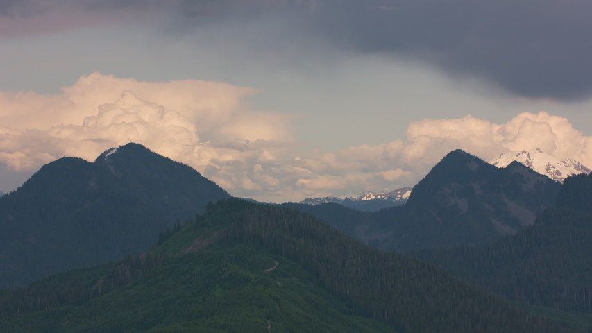 Mount Shuksan, Washington circa-2019. Aerial view of Mount Shuksan. Shot from helicopter with Cineflex gimbal and RED 8K camera.