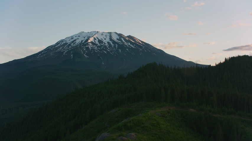 Mount Saint Helens, Washington circa-2019. Aerial view of Mount Saint Helens. Shot from helicopter with Cineflex gimbal and RED 8K camera.