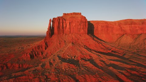 Monument Valley, Utah circa-2019. Aerial view of Monument Valley. Shot from helicopter with Cineflex gimbal and RED 8K camera.