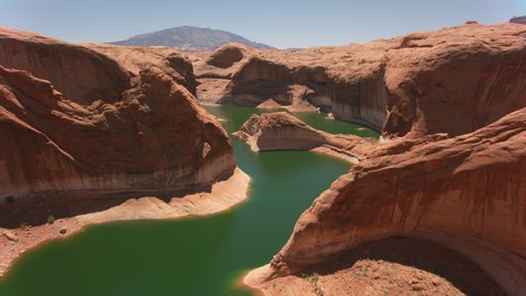 Lake Powell, Utah circa-2019. Aerial view of Lake Powell. Shot from helicopter with Cineflex gimbal and RED 8K camera.