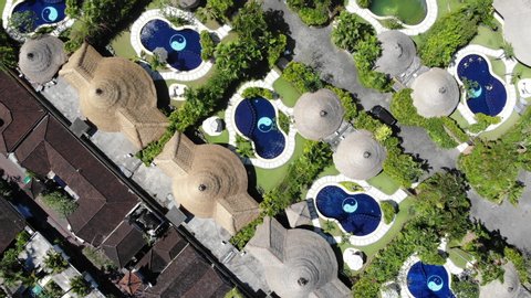 Seminyak / Indonesia - 02 19 2019: Aerial view directly above Impiana Private Villas resort in Seminyak, Bali