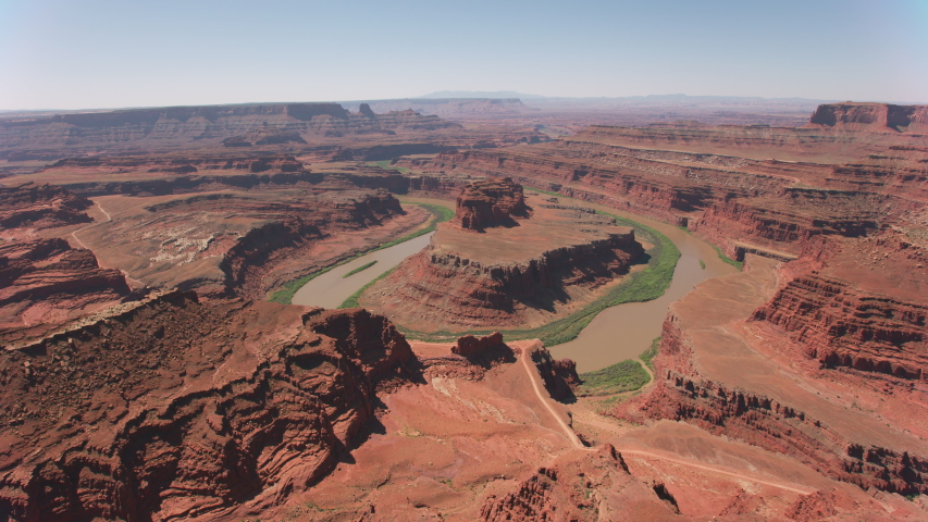 Canyonlands National Park, Utah circa-2019. Aerial view of Canyonlands. Shot from helicopter with Cineflex gimbal and RED 8K camera.