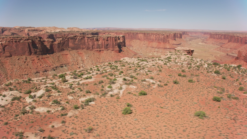 Canyonlands National Park, Utah circa-2019. Aerial view of Canyonlands. Shot from helicopter with Cineflex gimbal and RED 8K camera.