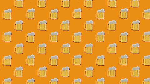 An eye-catching animation: a repeated pattern depicting a beer mug with a lot of foam, over a yellow background,ing to the upper-left angle of the screen.