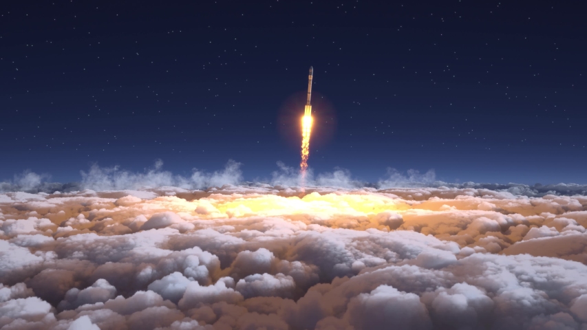 Rocket flies through the clouds
