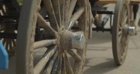 Closeup Wagon Wheels Horsedrawn Carriage Ride Stock Footage Video (100%